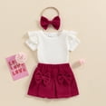 thumbnail image 3 of Okbabeha Baby Girls 3-piece Outfit, Short Sleeve T-shirt with Pleated Skirt Bow Headband Summer Outfit, 3 of 8