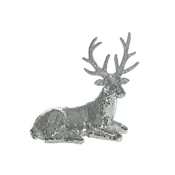 Maison Concepts Table Decorations, Centerpieces, Seasonal Decor, Stylish Accents, Straw/Polyfoam, Silver Disco Sitting Reindeer Décor (Silver), Dimensions: 5.12L X 11.81W X 1H