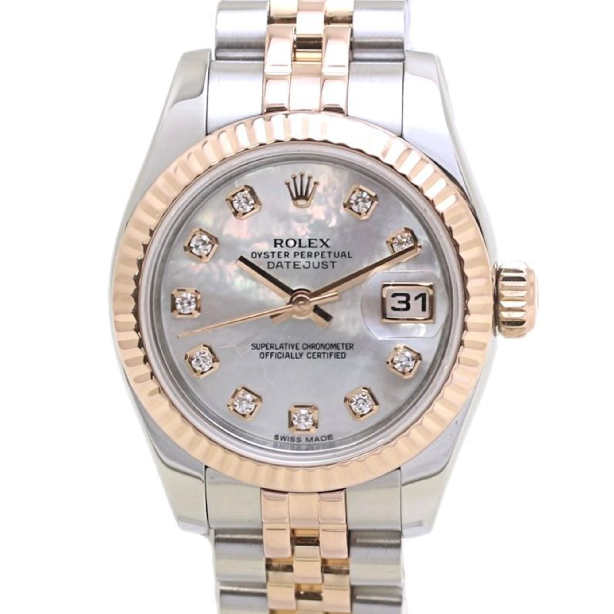 Pre-Owned ROLEX Rolex Datejust 10P Diamond 179171NG White Shell K18PG Pink Gold x... (Good)
