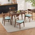 thumbnail image 2 of 5-Piece Mid-Century Modern Dining Set, 1 Wood Frame Dining Table and 4 Upholstered Ergonomic Chairs, Kitchen Furniture for 4, Mint+Walnut, 2 of 9