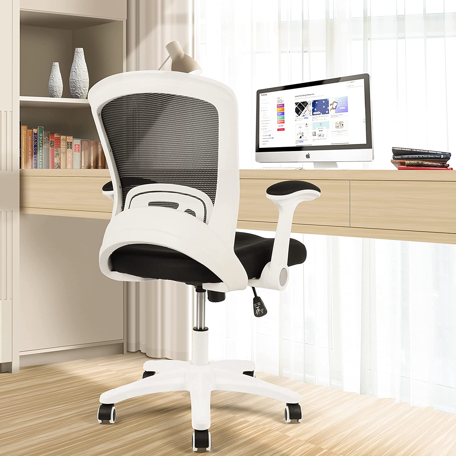 HYLONE Office Chair White Computer Desk Chair MidBack Task Chair