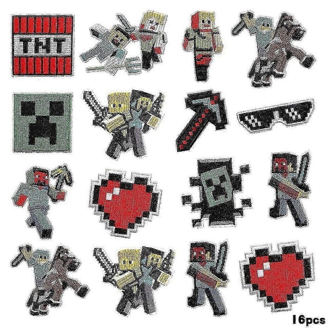 Iron On Patches, 16pcs Minecraft Embroidered Applique Patches Sew On Iron On Patches Diy Decoration Decors Decorative Patches, 16pcs Minecraft Embroid