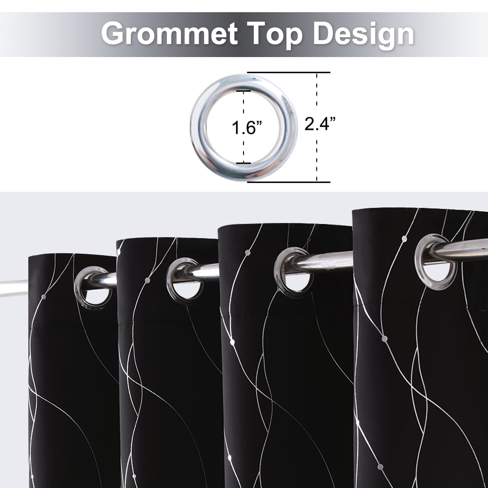 NICETOWN Modern Blackout Curtains for Bedroom, Pattern Printed Thermal Insulated Privacy Grommet Drapes, Set of 2, Black, W52 x L84