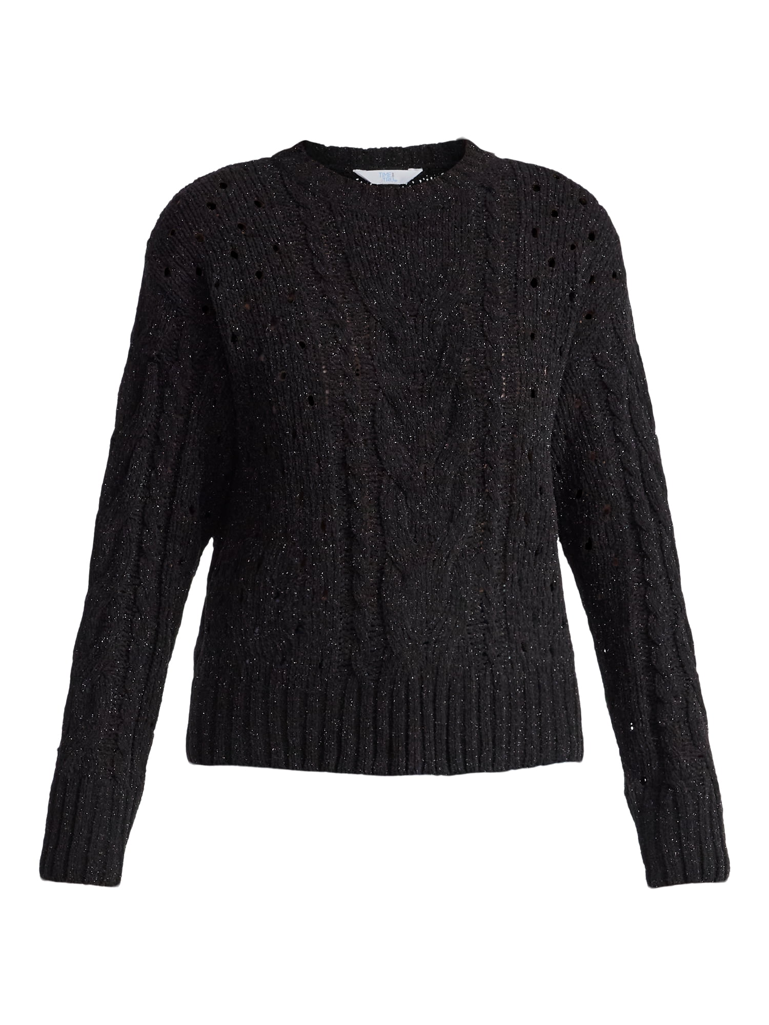Time and Tru Women's Cable Knit Pullover Sweater with Long Sleeves, Midweight, Sizes XS-XXXL