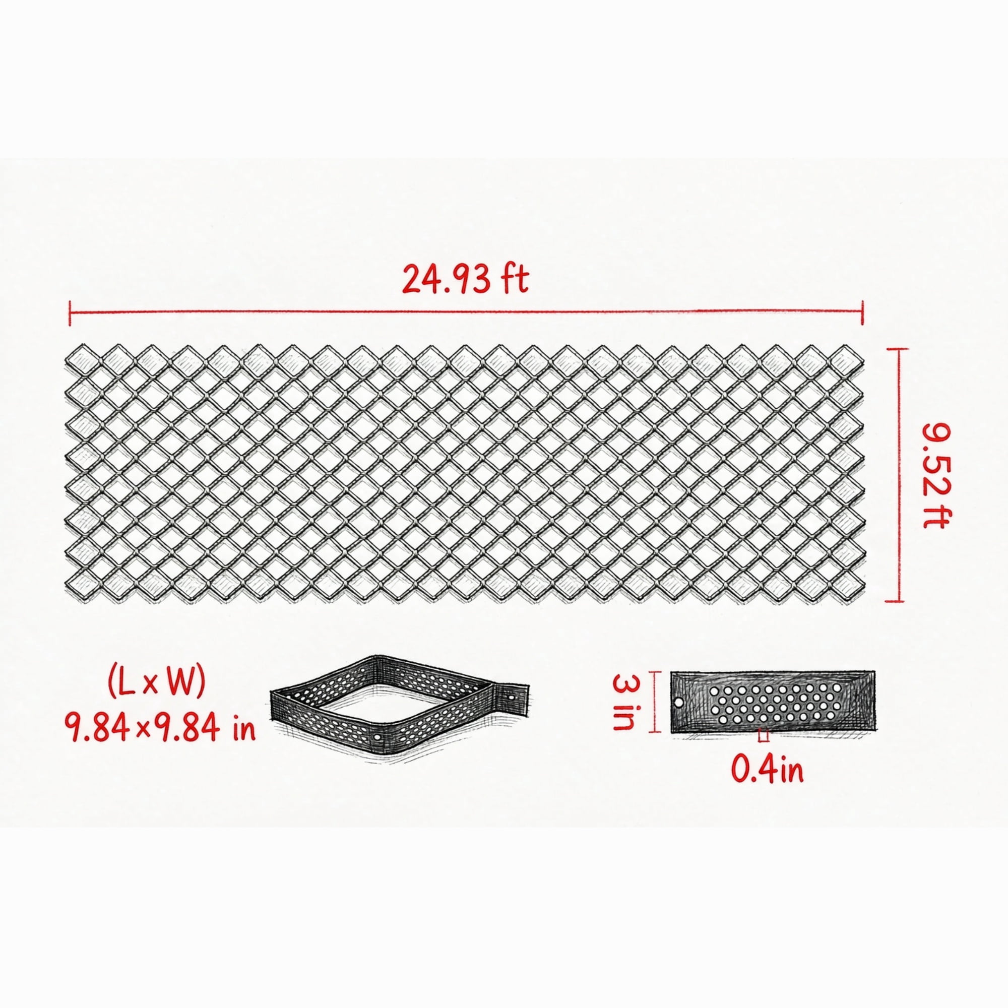 Gravel Grid Driveway Stabilization, Permeable Grass Ground Retainer 24.93 x 9.52 FT, 1880 LBS/Sq FT for Patio Walkway & RV Parking, 3" Depth