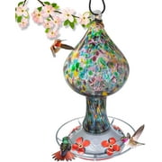 Grateful Gnome - Hummingbird Feeder - Hand Blown Glass - Tall Speckled Mushroom - 26 Fluid Ounces