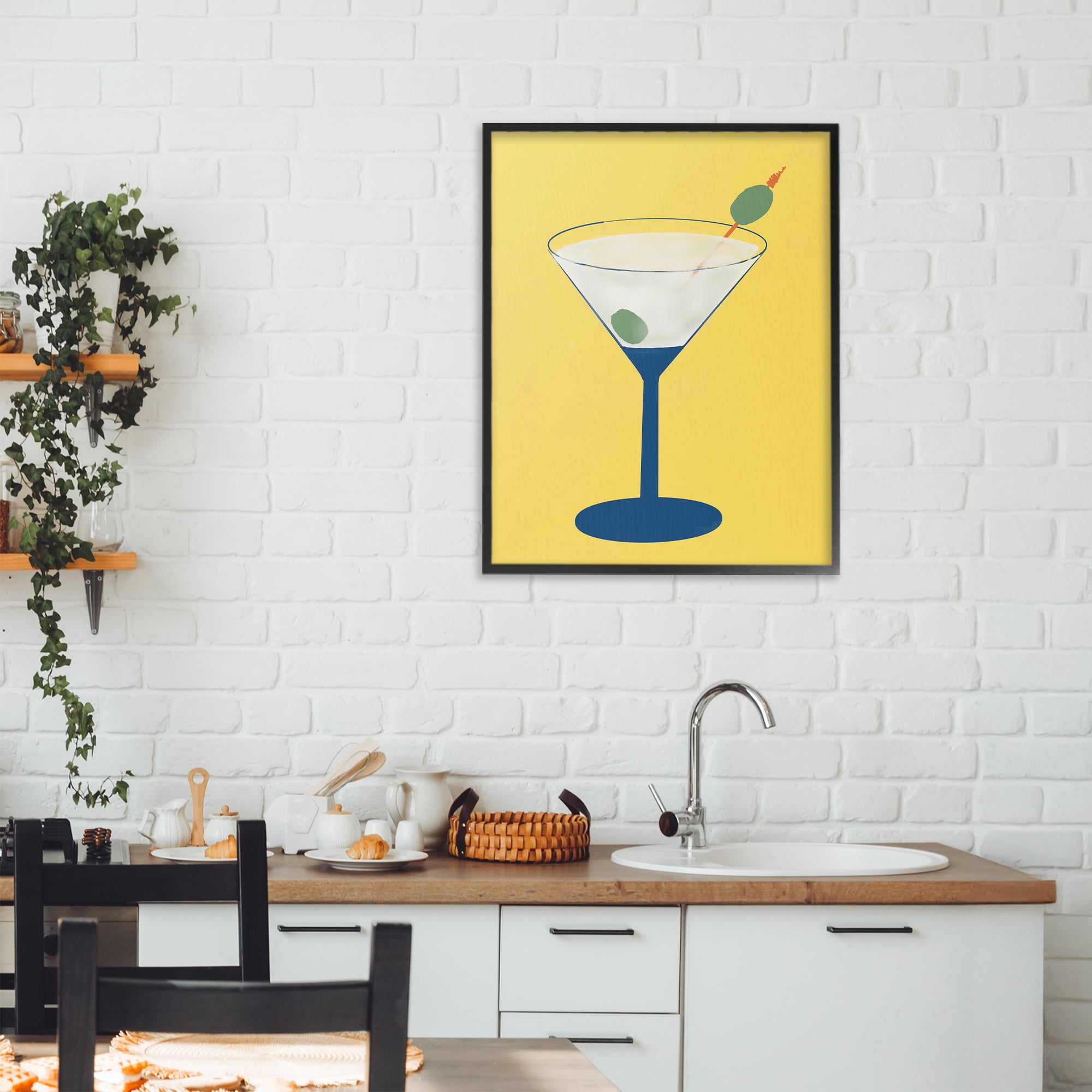 Stupell Industries Martini Glass over Yellow Black Framed Giclee Art, design by Robin Maria