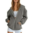 thumbnail image 3 of Women's Casual Zip Up Hoodie - Solid Color Loose Fit Long Sleeve Sweatshirt Jacket, Cozy and Warm Basic Hooded Outerwear for Fall and Winter, 3 of 9