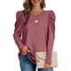 thumbnail image 2 of Top de corte informal para mujer, cuello redondo, mangas abullonadas, Color puro, transpirable, Top para mujer para ir de compras, rojo pardusco XL, 2 of 6