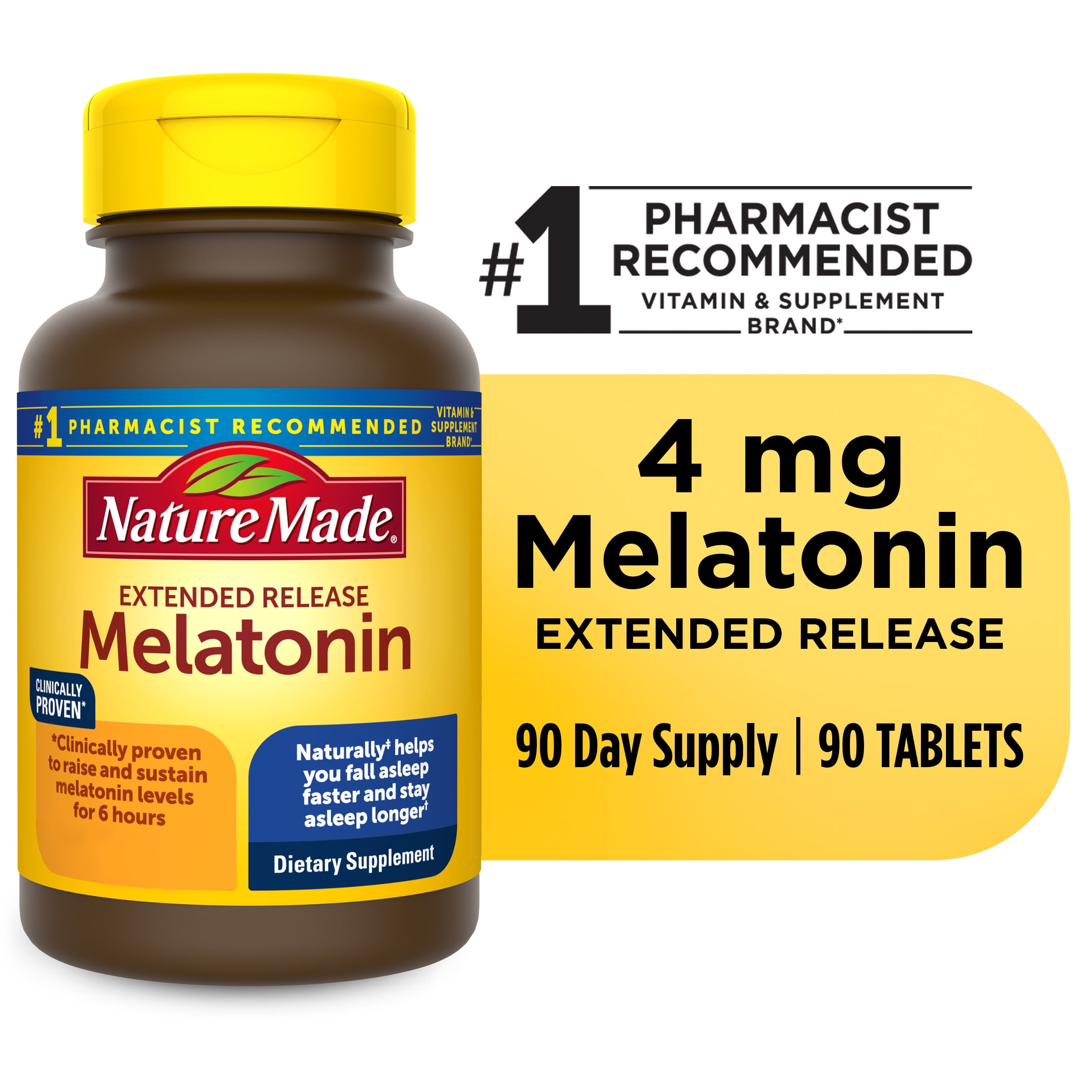 Nature Made Melatonin 4 mg Extended Release Tablets, Sleep Support Supplement, 90 Count