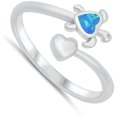 thumbnail image 4 of CHOOSE YOUR COLOR Blue Simulated Opal Heart Turtle Spoon Ring .925 Sterling Silver Band CZ Female Size 10, 4 of 4