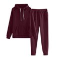 thumbnail image 2 of Two Piece Sweatsuits Hoodies For Women Pullover Hoodie Set Tracksuit Long Sleeve Tops Drawstring Sweatpants Wine 2XL, 2 of 7