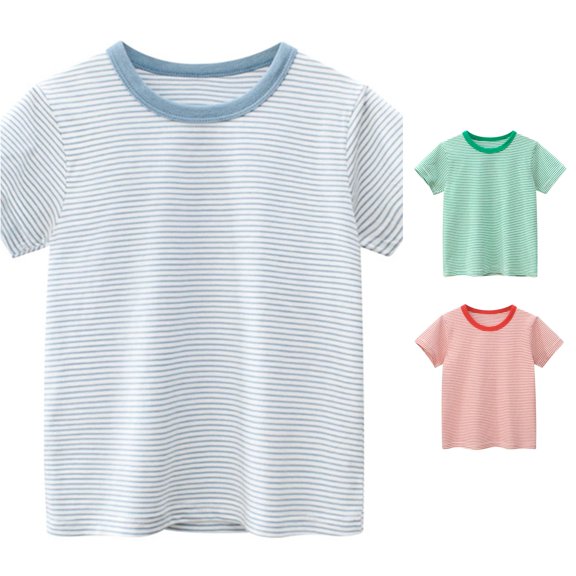 CUZIBR Boys Tops Toddler Kids Baby Striped Short Sleeve Crewneck T Shirts Clothes For Children Comfortable Summer Tee Dailywear,Light Blue,2-3 Years