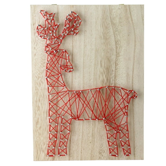 Northlight Wooden String Reindeer Wall Art Decoration - 11" - Red and Beige