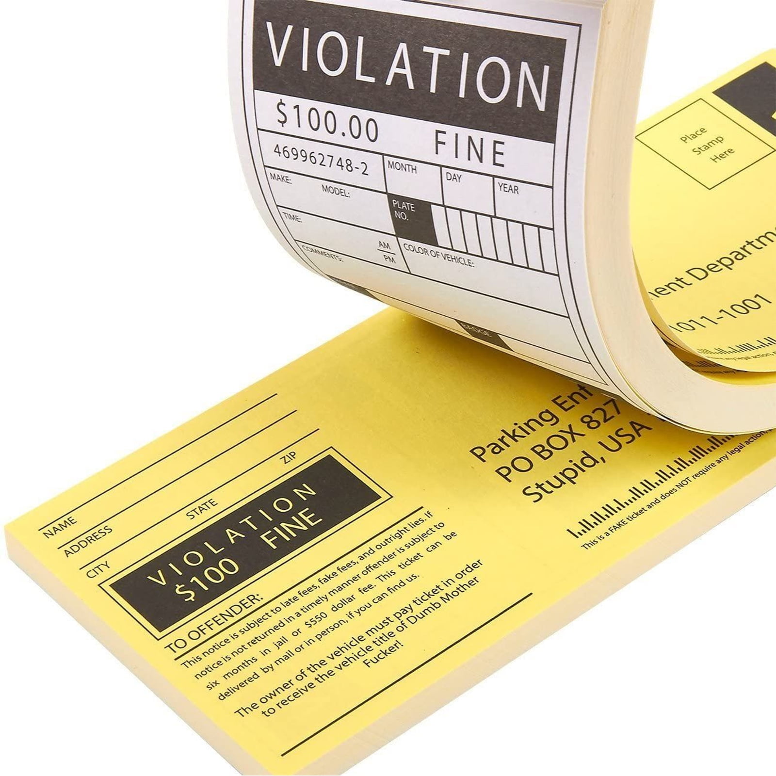 100 Sheets Joke Parking Violation Tickets, Novelty Gag Gifts for Funny Prank,  Party Favors, 6 x 2.5 inches - Walmart.com