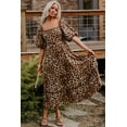 thumbnail image 6 of Brown Leopard Print Bubble Sleeve Square Neck Maxi Dress for Women - [ZhiHiMeRi] | (US 12-14)L, 6 of 12