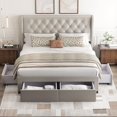 thumbnail image 1 of Brittany Queen Bed Frame with 4 Storage Drawers/Platform Bed/Upholstered - Light grey, 1 of 5