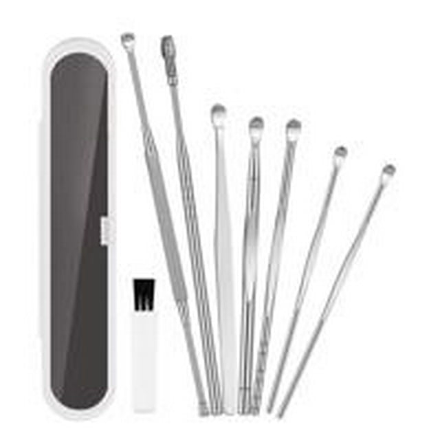 Maoww Cure-Oreilles en Acier Inoxydable Ensemble de Huit Pièces portable Outil de Cure-Oreilles