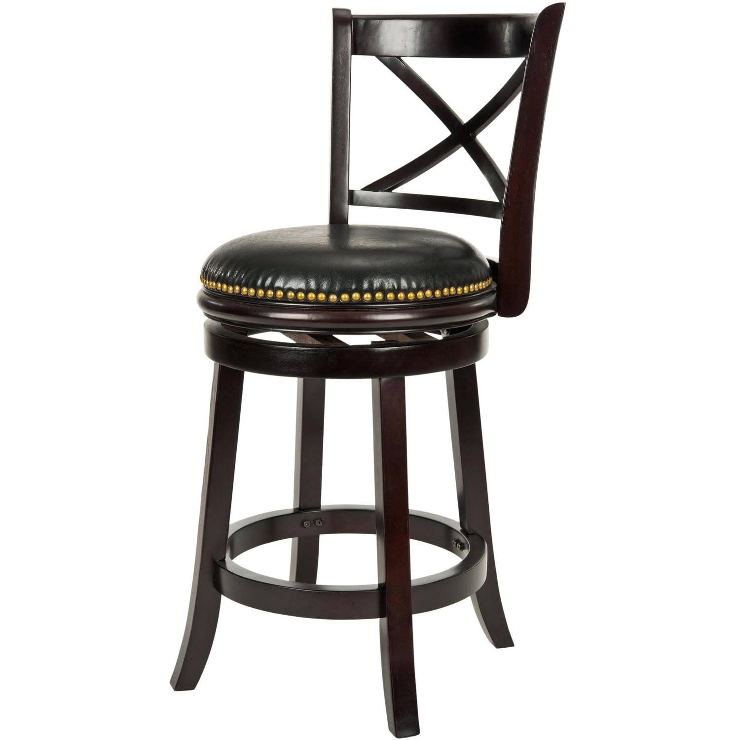 SAFAVIEH Butler 24" H Traditional Counter Stool with Nail Heads, Cappuccino Frame /Black Seat