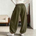 thumbnail image 5 of DORKASM Corduroy Pants Women High Waist Boho Comfy Sweatpants Elastic Waist Drawstring Soft Balloon Trousers Baggy Casual Fall Winter Harem Pants with Pockets Army Green S, 5 of 7