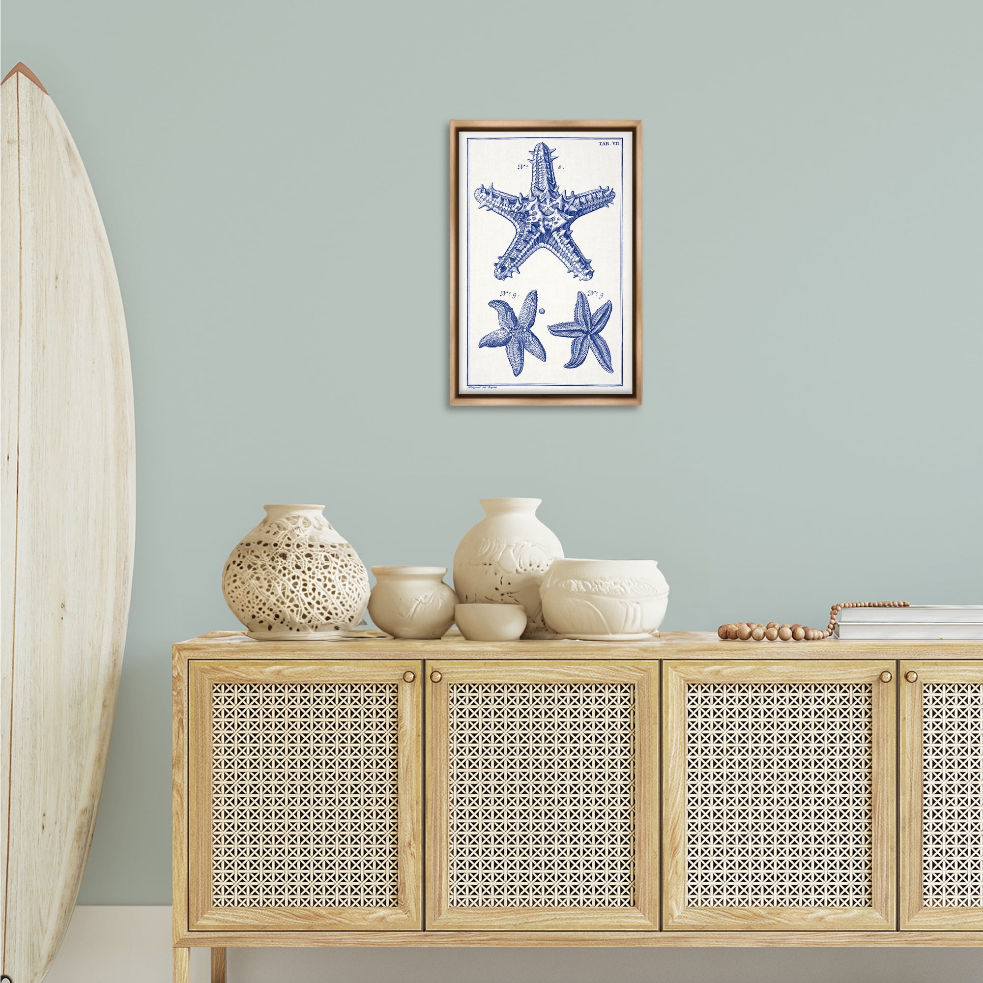 Stupell Industries Blue Starfish Diagrams Animals & Insects Painting Brown Floater Framed Canvas Art Print Wall Art, 17 x 25