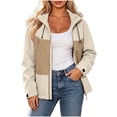 thumbnail image 2 of CFLVAEK Plus Size Rain Jacket for Women Waterproof Color Block Raincoat Lightweight Zip Up Lapel Windbreaker for Outdoor Hiking Khaki M, 2 of 6