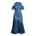 thumbnail image 6 of Ayolanni Elegant Spring Dresses for Women Crew Neck Short Sleeve Solid Maxi Cocktail Dress Party Wedding Guest Tulle French Bodycon Sundress with Flared Hem Blue XL, 6 of 8