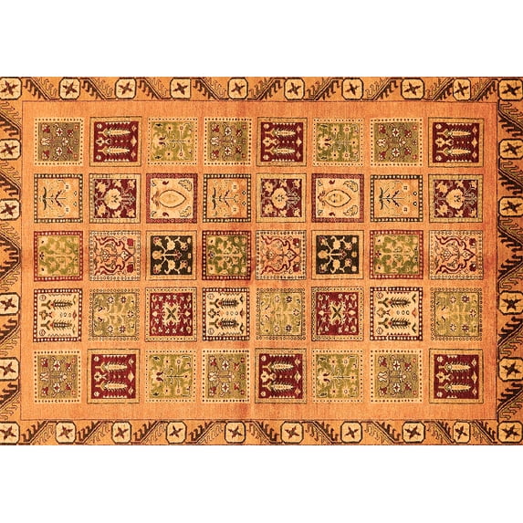 Ahgly Company Indoor Rectangle Oriental Orange Modern Area Rugs, 7' x 9'