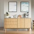 thumbnail image 7 of Tzou 61" Farmhouse Sideboard Buffet Cabinet - Coffee Bar Storage with 3 Drawers & Adjustable Shelves, Teak Brown, 7 of 7