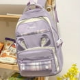 thumbnail image 5 of Kawaii Plaid Bunny Ears Backpack, Cute Preppy Style Laptop Schoolbag, Large Capacity Travel Rucksack With Pendant & Badge, 5 of 5