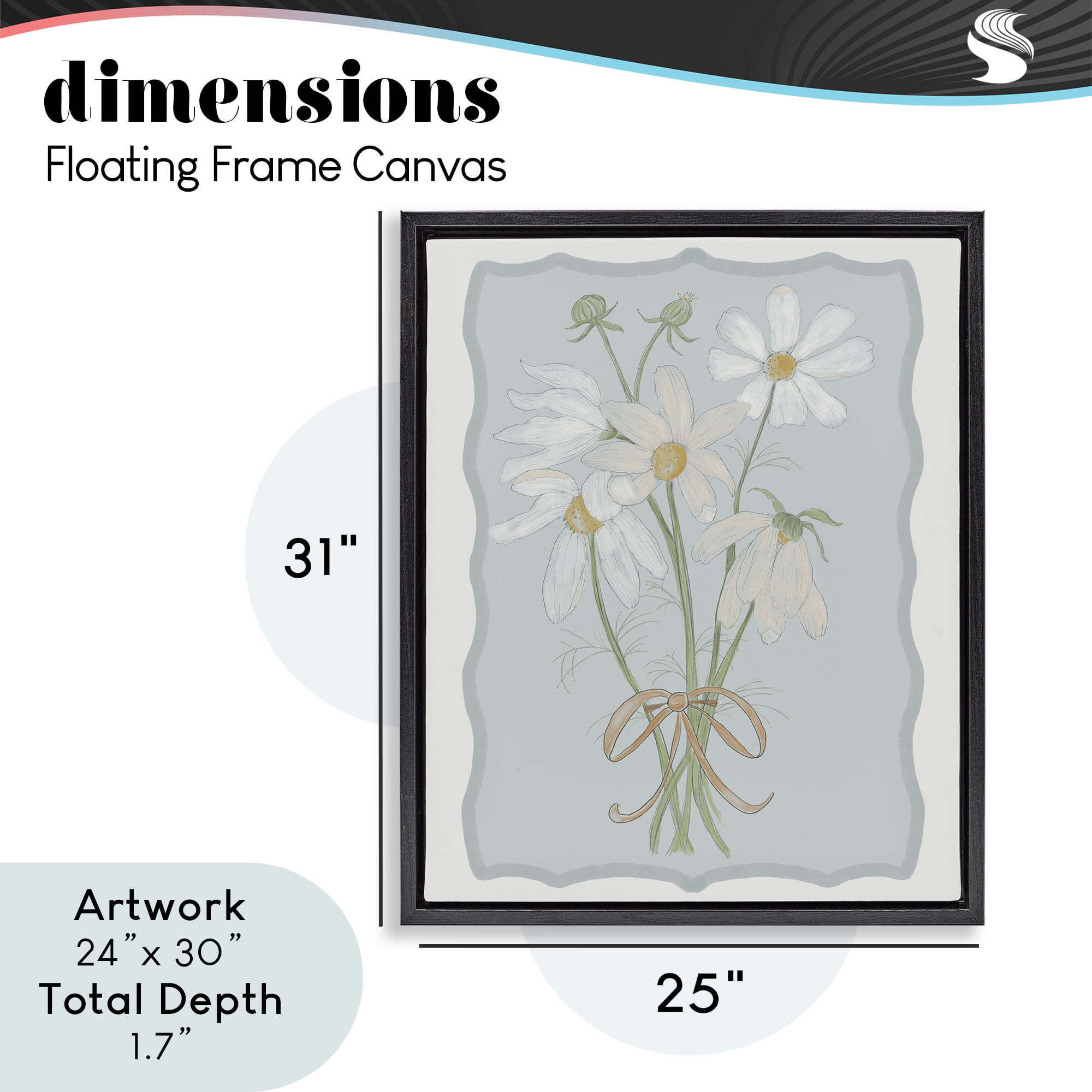 Spring Clippings Daisies Black Framed Floater Canvas Wall Art, design by Leslie Hermosa