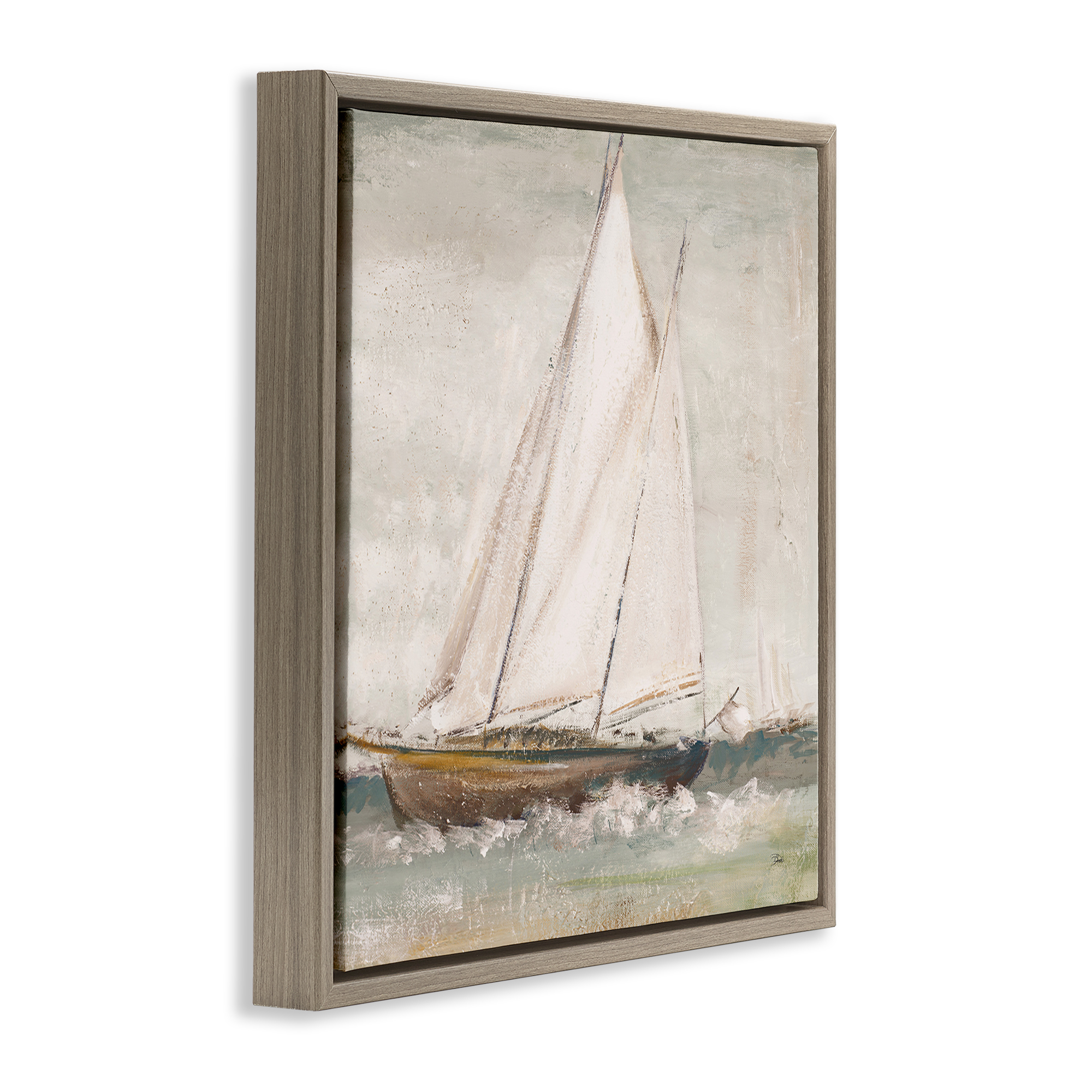 Stupell Industries Traditional Sailboat Splash Transportation Painting Brown Floater Framed Canvas Art Print Wall Art, 25 x 25