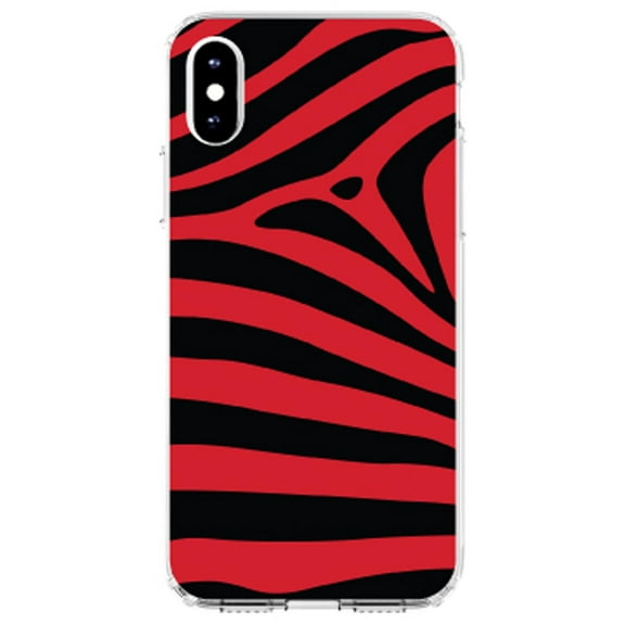 DistinctInk Clear Shockproof Hybrid Case for iPhone X / XS (5.8" Screen) - TPU Bumper, Acrylic Back, Tempered Glass Screen Protector - Black Red Zebra Skin Stripes