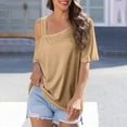 thumbnail image 4 of Shirts for Women Plus Size Short-Sleeved Round Neck Solid Color Off-Shoulder Summer Casual Outer Wear Loose Shirt Khaki L, 4 of 6