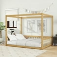thumbnail image 6 of Full Size Canopy Bed Frame with Fence and Guardrails, Rubber Wood Floor Bed, Montessori Floor Bed for Boys Girls, Natural, 6 of 8