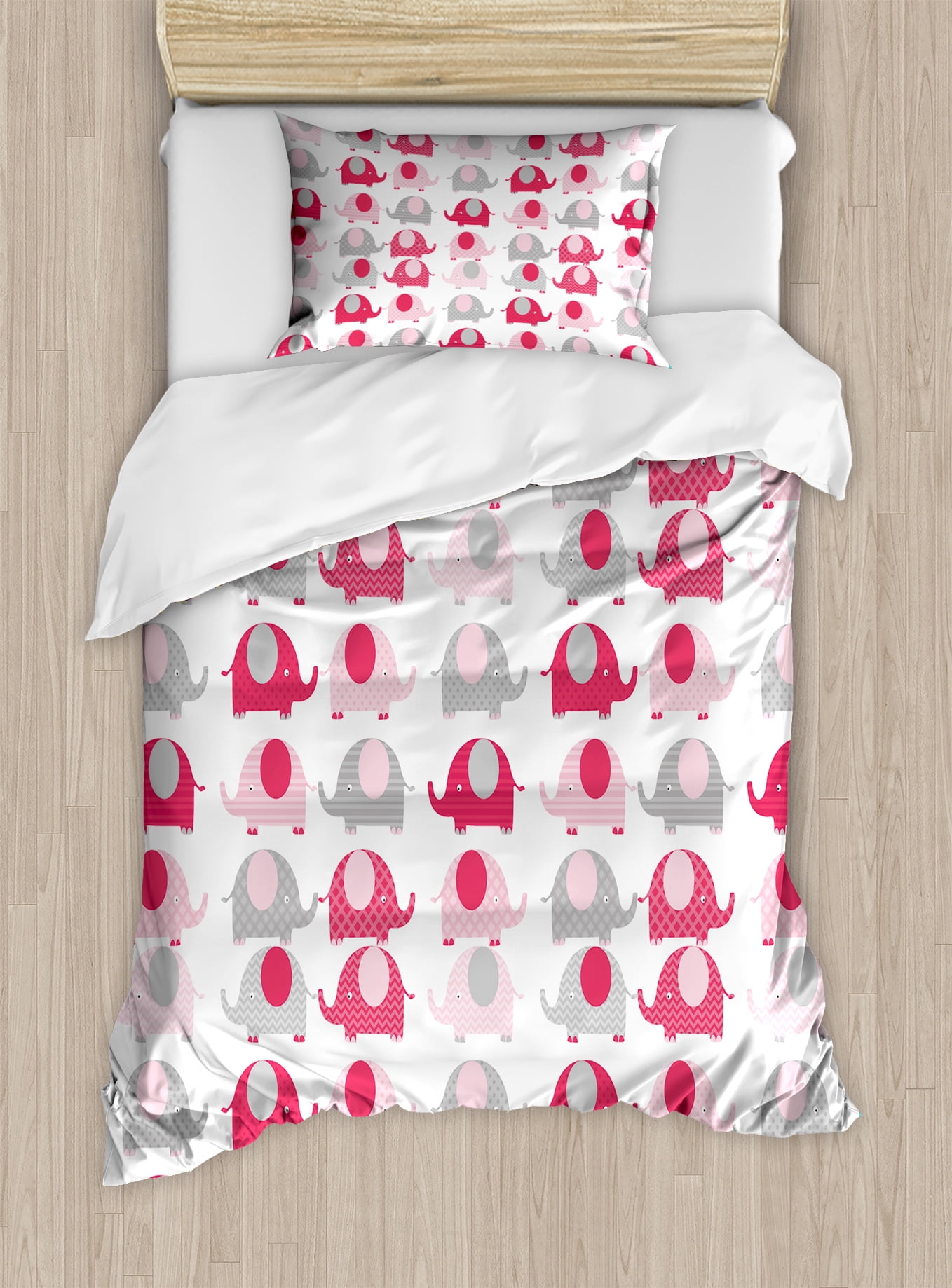 Nursery Twin Size Duvet Cover Set Vibrant Colored Abstract Vibrant Colored Abstract Elephants Polka Dots Chevron Motifs Decorative 2 Piece Bedding Set With 1 Pillow Sham Dark C Pale Pink Grey