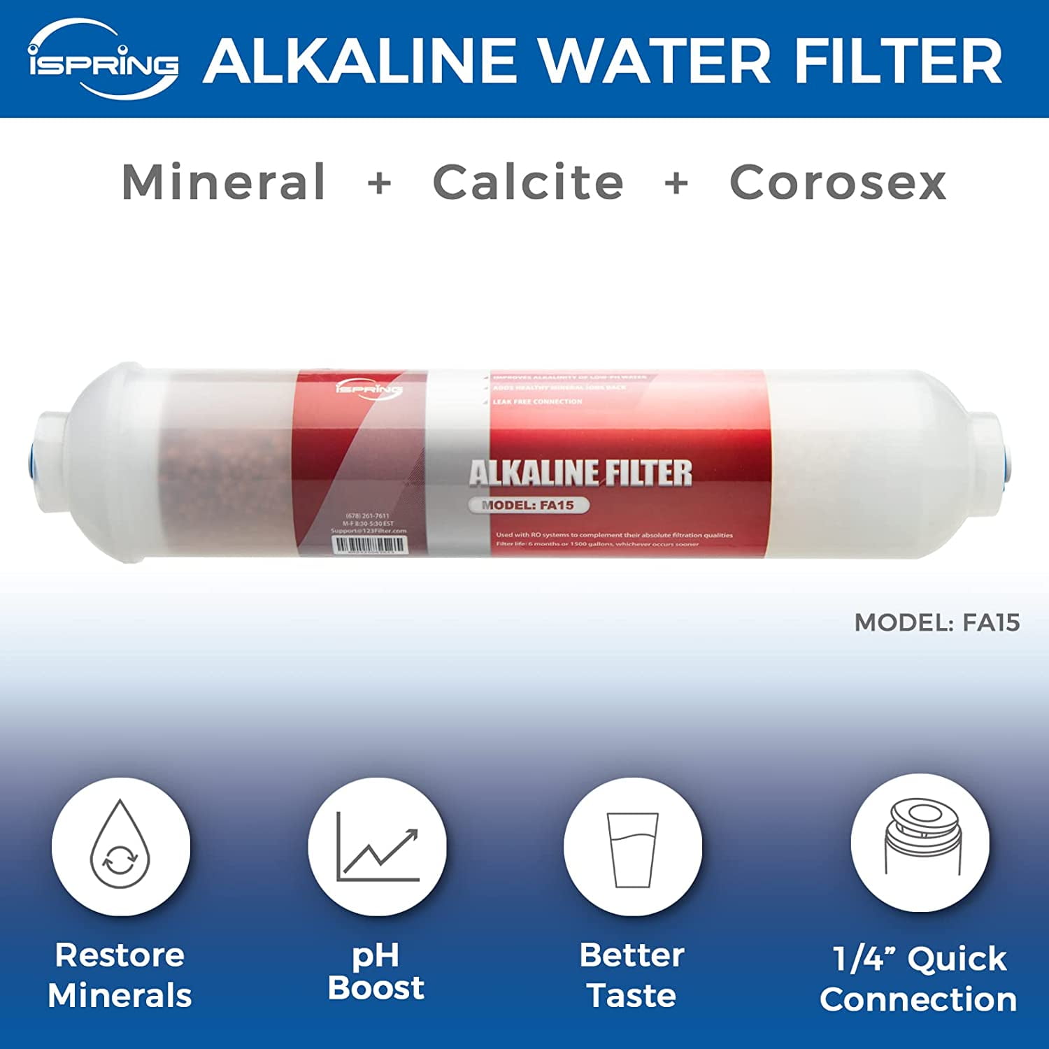 iSpring F9K 1-Year Reverse Osmosis Water Filter Replacement Cartridge Pack Set for 6-Stage Alkaline Mineral RO Filtration Systems, Without Membrane, White