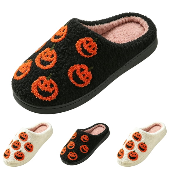 Basysin Halloween Slippers for Women Soft Plush Comfy Warm Slip-On Cute Womens Slippers Indoor Fluffy House Slippers for Women and Men Non-slip Fuzzy Flat Slides