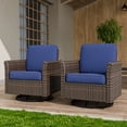 thumbnail image 3 of COOS BAY Harbor Retreat Mix Brown Rattan Wicker Outdoor Patio Swivel Glider Rocking Chairs with Curved Armrest, Blue Cushions, Set of 2, 3 of 10