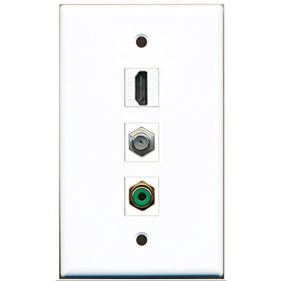 RiteAV - 1 Port HDMI and 1 Port RCA Green and 1 Port Coax Cable TV- F-Type Wall Plate