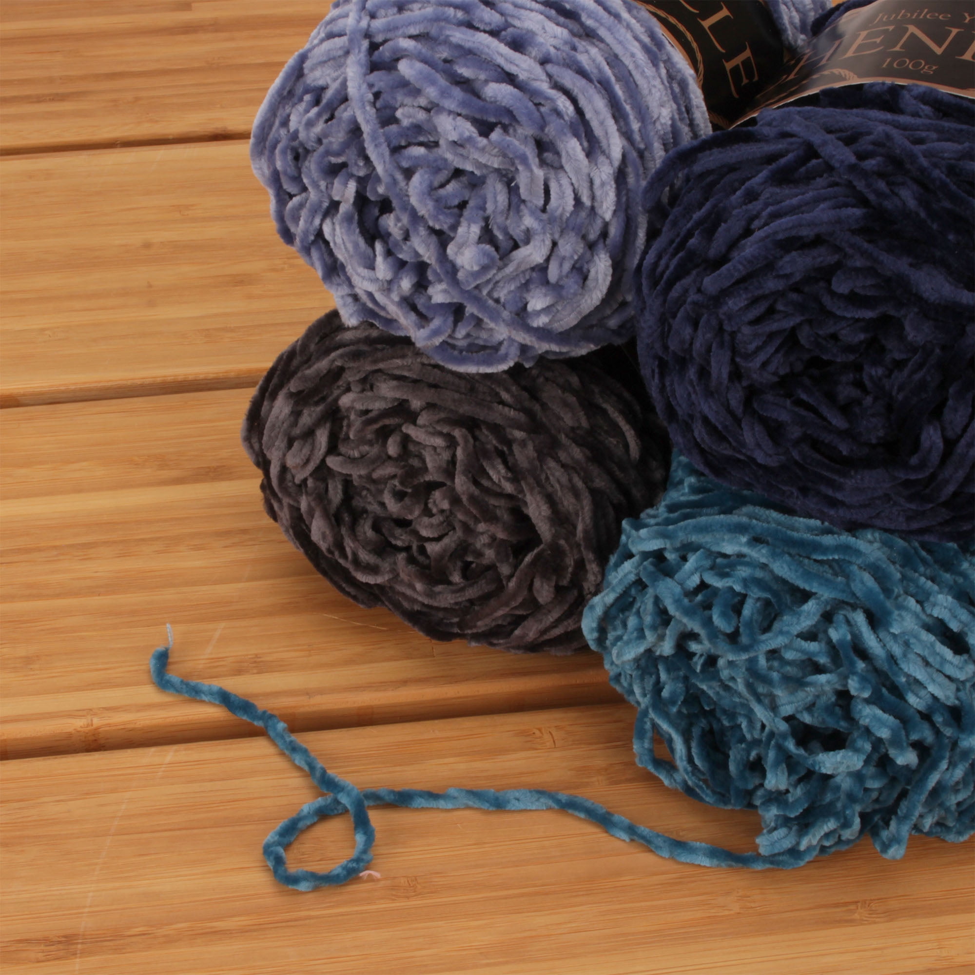 JubileeYarn Chenille Yarn - Worsted Weight Yarn - 100g/skein - Shades of Blue - 4 Skeins