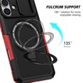 thumbnail image 3 of Phone Case for iPhone 16 with Sliding Camera Cover, Hand Grip Anti Slip Design Kickstand Ring Holder Hybrid Magnetic Wireless Charging Phone Cover for Apple iPhone 16 - Black+Red, 3 of 10