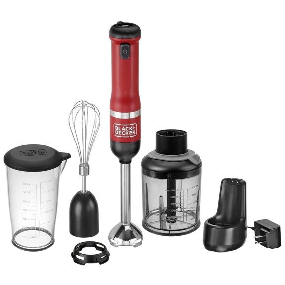 BLACK DECKER kitchen wand  Cordless 3 in 1 Immersion Blender, Chopper & Kitchen Multi-tool, Red (BCKM1013K06)