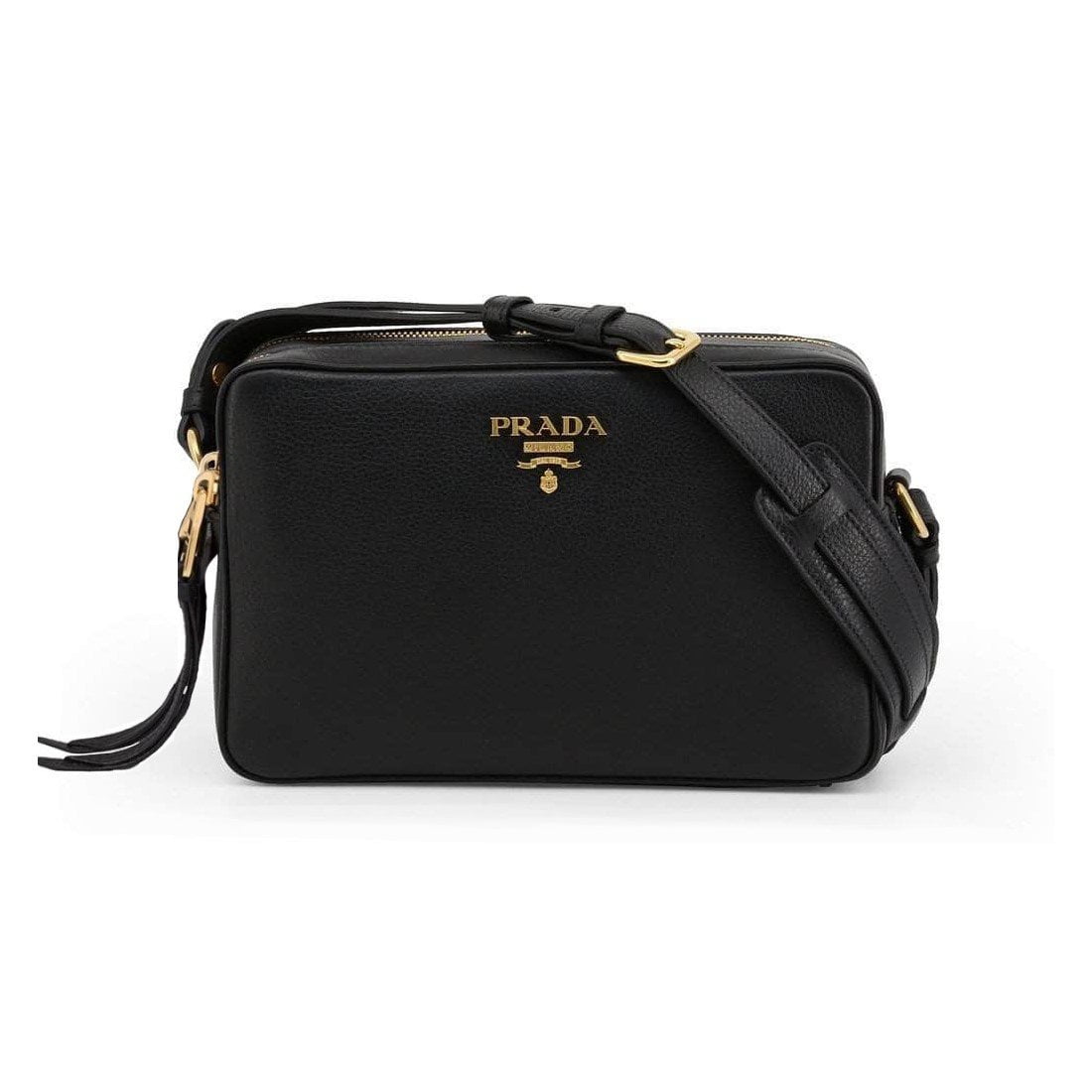 New Prada Black Vitello Phenix Leather Double Zip Cross Body Bag 1BH079