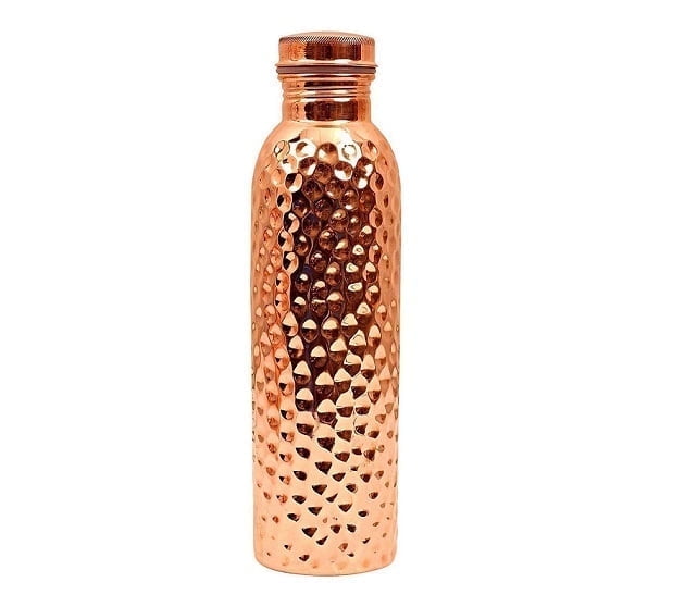 RATAN ENTERPRISES Pure Copper Hammered Water Bottle with Lid 900 ML