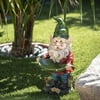 Alpine Corporation Gnome with Leaf Birdfeeder Statue, 16 Inch Tall