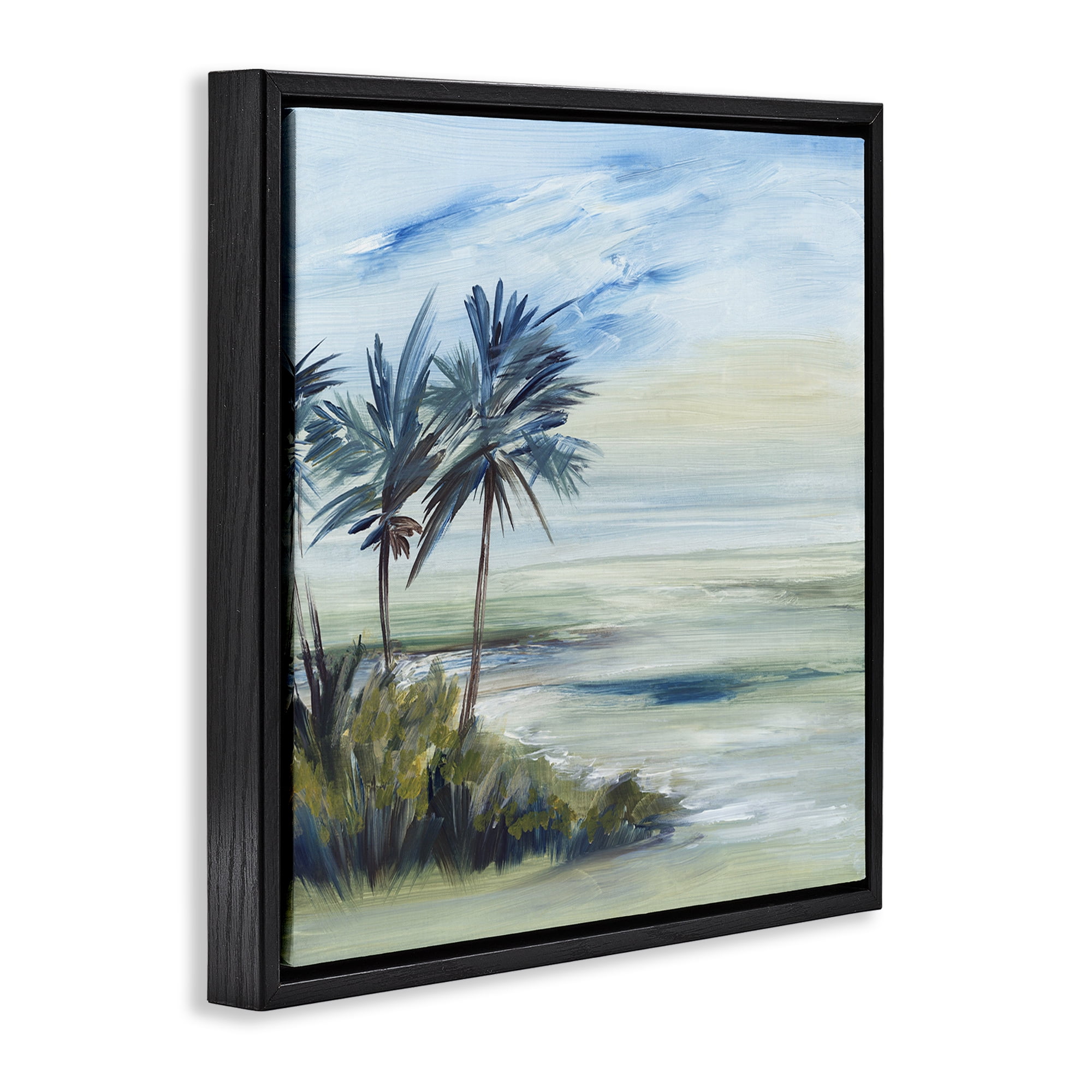 Stupell Industries Windy Palm Trees Nautical & Beach Painting Black Floater Framed Canvas Art Print Wall Art, 18 x 18