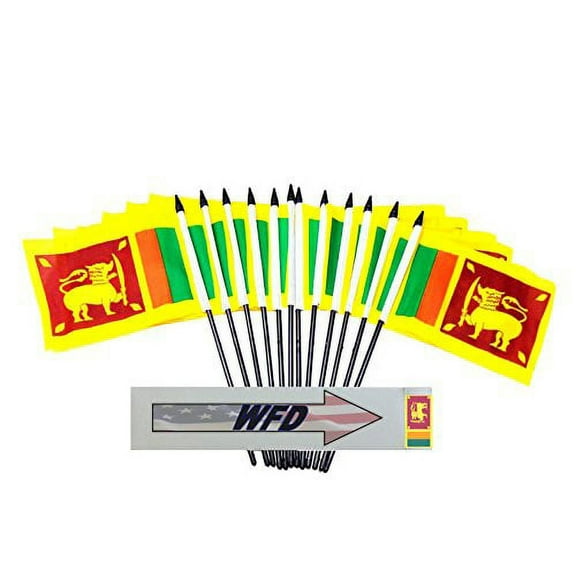 Pack of 12 4"x6" Sri Lanka Polyester Miniature Office Desk & Little Table Flags, 1 Dozen 4"x 6" Sri Lankan Small Mini Hand Waving Stick Flags