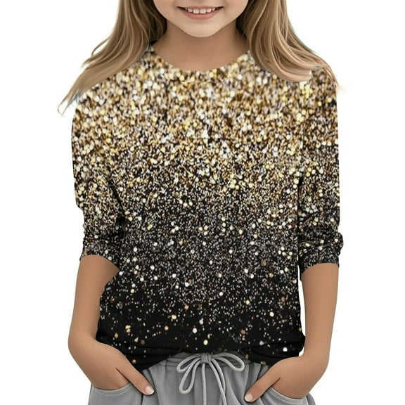 ABPWLY Clothes for Girls Tee Shirts for Kids Cute Crewneck Round Neck Going out Tshirt Tops Trendy Sequin 3/4 Sleeve Tops Girls Tops(Size:4 Years)