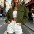 thumbnail image 2 of aohooy Cargo Bomber Jacket Women Cropped Oversized Fall Coat Full Zip Up Stand Collar Long Sleeve Lightweight Jackets with Pocket Army Green,XXL, 2 of 7